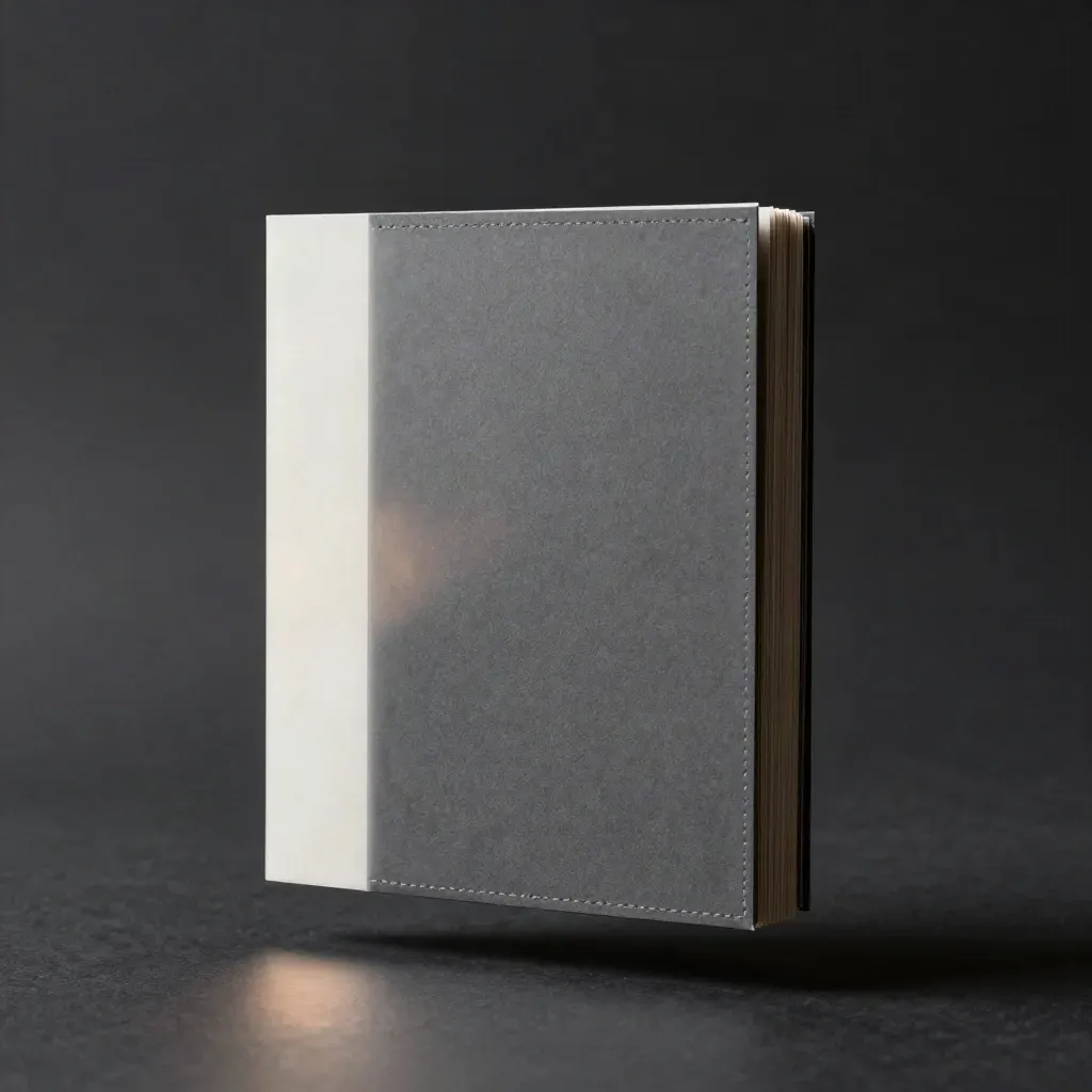 Floating folio with blank concept cards and short-list insert on charcoal.